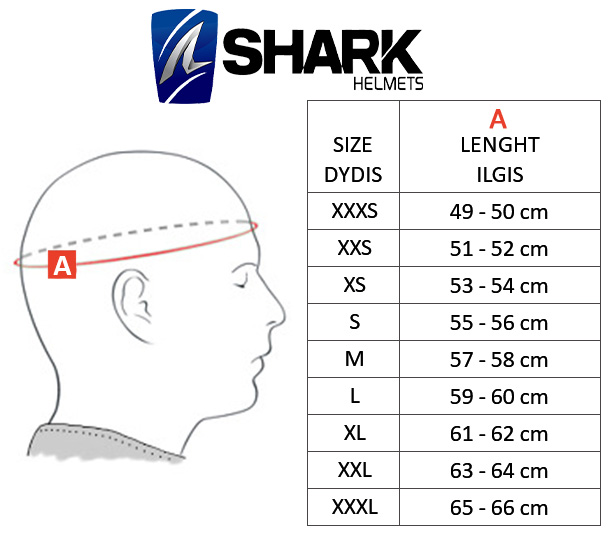 SHARK  dydžių lentelė
