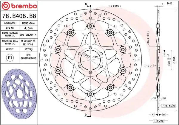 BREMBO Priekinis stabdžių diskas Aprilia RSV4 / Tuono 660-1100 17-23