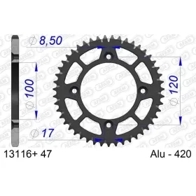 AFAM Aluminium Ultra-Light Hard Anodized Rear Sprocket 13116 - 420 47 teeth YAMAHA YZ 65 2017-2026