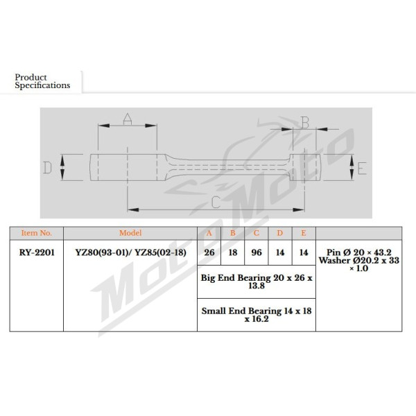 Royal Rods connecting rod Yamaha YZ 80-85cc 93-18