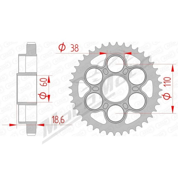 AFAM plieninė standartinė galinė žvaigždė 530 40 dantukų DUCATI 1200-1260cc 10-20