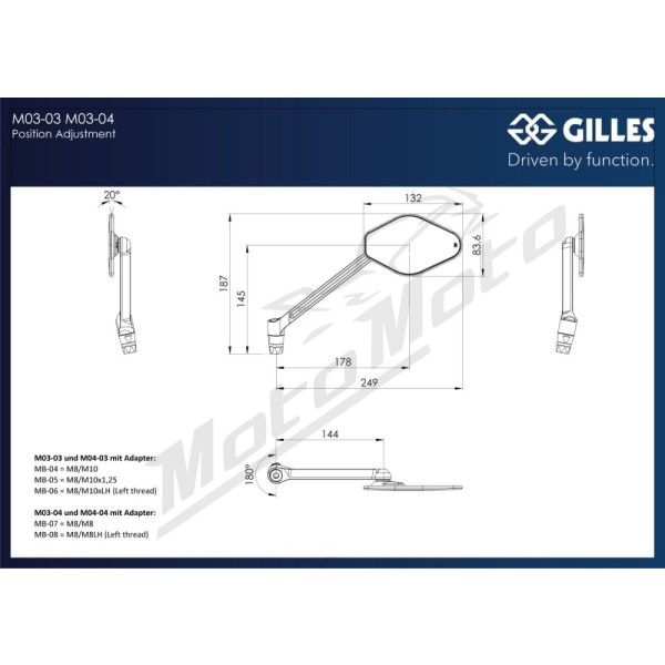 GILLES TOOLING Stratos Mirror M10 Aprilia / BMW / Ducati / Honda / Husqvarna / Kawasaki / Suzuki 125/1300 85-26