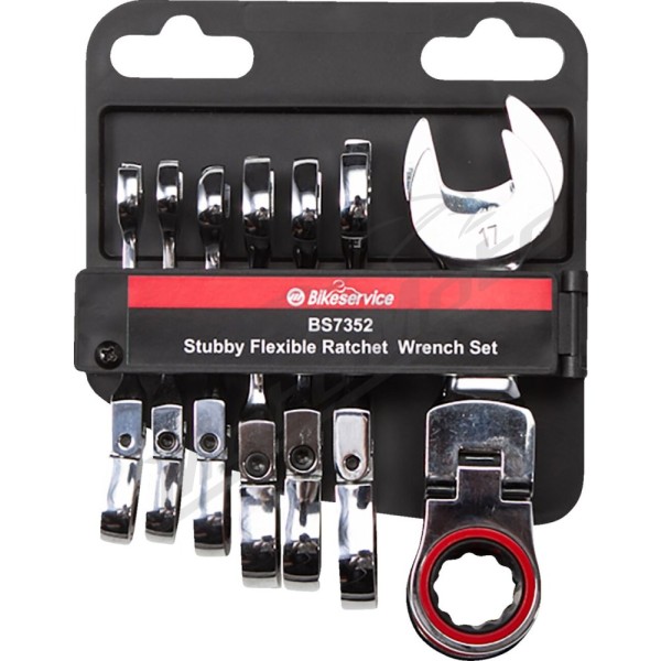 BIKESERVICE Stubby Flex Head Ratchet Combination Wrench Set