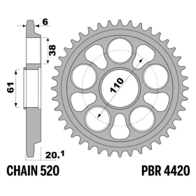 PBR Ultra-Light Aluminium Hard Anodized Rear Sprocket 4420 - 520 MV AGUSTA BRUTALE 750cc 2001-2010