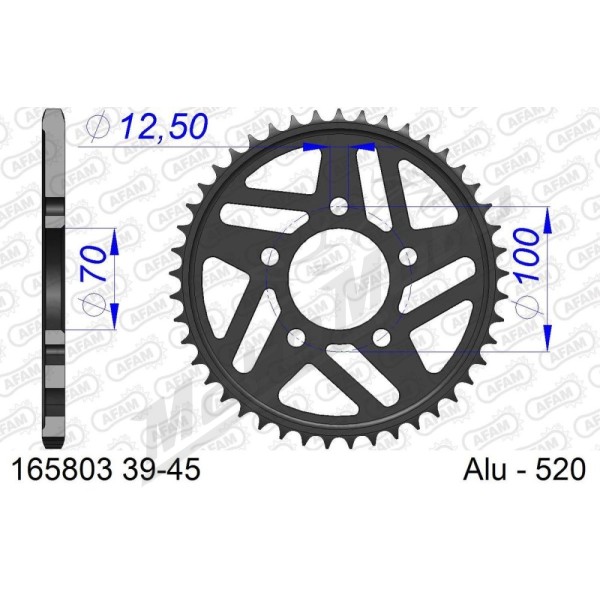 AFAM Aluminium Rear Sprocket 520 39-45 teeth