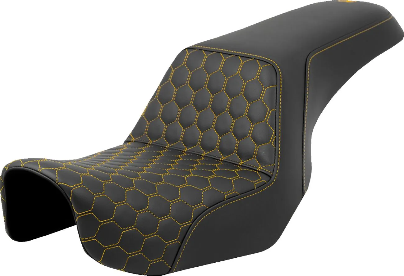 SADDLEMEN Honeycomb Step-Up Seat Yellow Harley Davidson FLD / FXD / FXDB / FXDBP / FXDC / FXDF / FXDWG 1450-1800cc 06-17