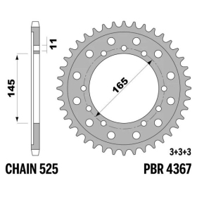 PBR Standard C45 Steel Rear Sprocket 4367 - 525 KYMCO VENOX 250 2002-2009