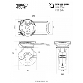 Quad Lock Motociklo / motorolerio veidrodžio laikiklis