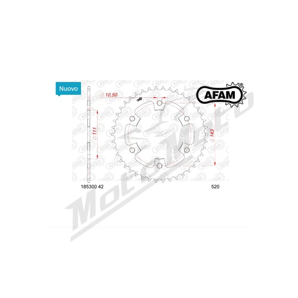 AFAM Standard Steel Rear Sprocket 185300 - 520 42 teeth ​​​​​​​ROYAL ENFIELD METEOR / CLASSIC / HNTR / BULLET 350cc 21-24