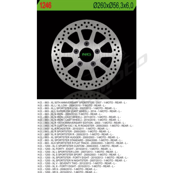 NG Rear Fixed Brake Disc 260x56.3x6mm Harley Davidson Sportster / XR 883-1200cc 00-16