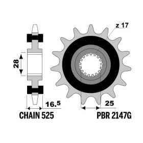 PBR Steel Noise-Free Front Sprocket 2147 - 525 KTM ADVENTURE / RC8 / SUPER DUKE / SUPERMOTO 990-1290cc 2003-2024