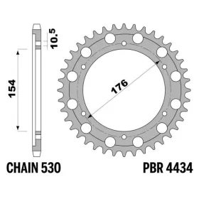 PBR Standard C45 Steel Rear Sprocket 4434 - 530 HONDA VFR 800cc 2002-2014