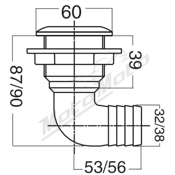 Osculati laivo korpuso vožtuvas 90° 1"1/2x32mm