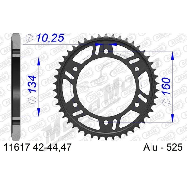 AFAM aliumininė itin lengva galinė žvaigždė 525 42-44 dantukų HONDA CBR 600-1000cc 01-25