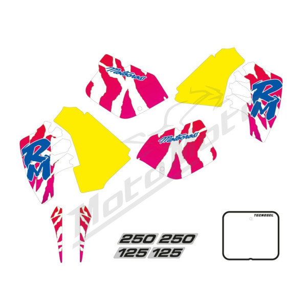 TECNOSEL lipdukų, sėdynės užvalko rinkinys Suzuki RM 125-250cc 89-92
