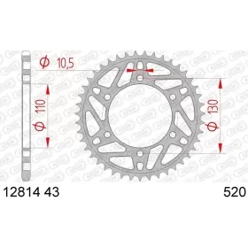 AFAM plieninė standartinė galinė žvaigždė 520 43 dantukų YAMAHA R3 / MT-03 / YZF-R3 300-320cc 15-25