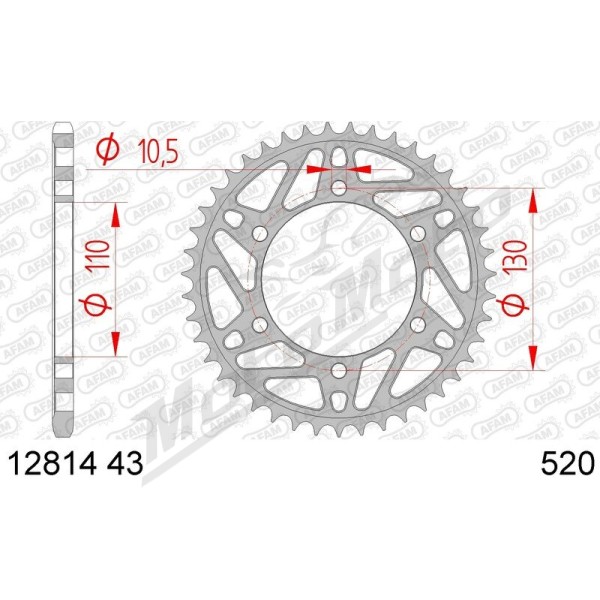 AFAM Steel Standard Rear Sprocket 520 43 teeth ​​​​​​​YAMAHA R3 / MT-03 / YZF-R3 300-320cc 15-25