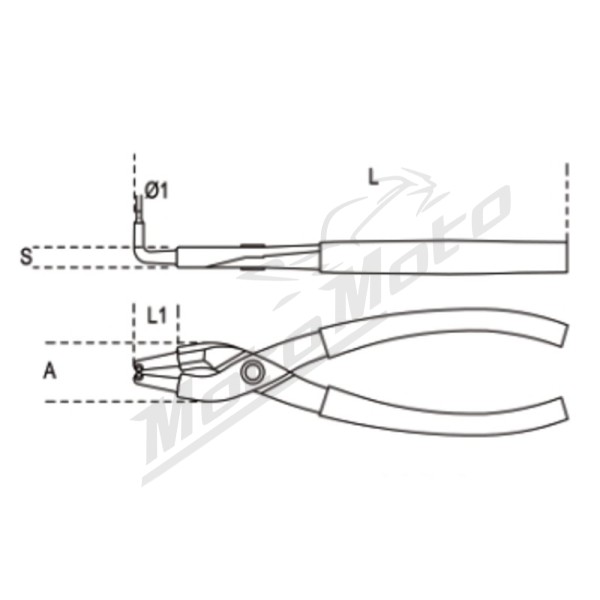 BETA Internal Circlip Pliers 90° Bent Pattern Size 170