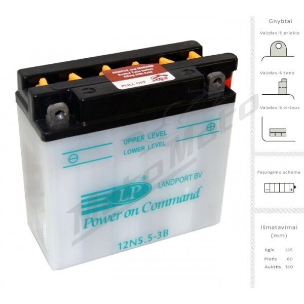 LANDPORT Akumuliatorius 5.5 Ah 55A EN 12V 12N5.5-3B