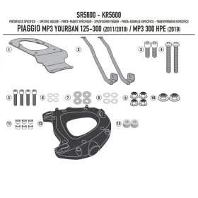 KAPPA Top case frame With Monokey Plate Piaggio MP3 125-300 11-24