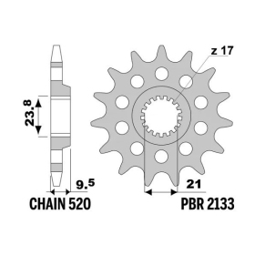 PBR Steel Standard Front Sprocket 2133 - 520 SUZUKI RM-Z / RMX 450cc 2005-2019