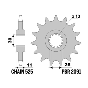 PBR Steel Standard Front Sprocket 2091 - 525 YAMAHA MT-07 / MT-09 / MT-10 / TENERE / TRACER / XSR 700-1000cc 2014-2025