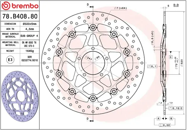 BREMBO Ore Prime Line Priekinis stabdžių diskas Ducati Panigale / Monster / Streetfighter 749-1100 03-23
