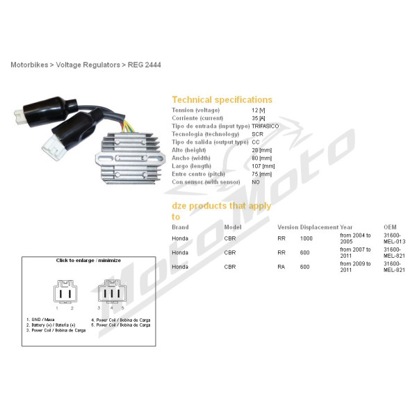 DZE voltage regulator Honda CBR 600-1000 04-11