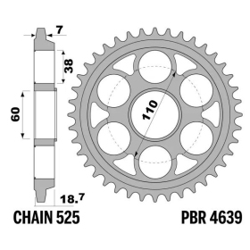 PBR Tempered C45 Steel Rear Sprocket 4639 - 525 DUCATI MONSTER / PANIGALE / STREETFIGHTER 955-1299cc 2012-2024