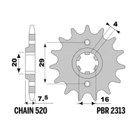 PBR plieninė standartinė priekinė žvaigždutė 2313 - 520 Suzuki Van Van 200 2016-2019