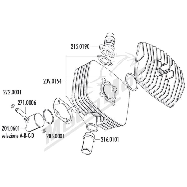 Cilindro komplektas POLINI Zündapp AC 50cc 2T / Ø48 / PIN Ø12