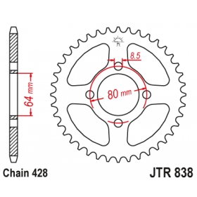 Rear sprocket JTR838 YAMAHA YBR 125 4T 2005-2018