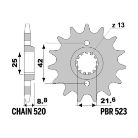 PBR Steel Standard Front Sprocket 523 - 520 KAWASAKI / SUZUKI 250-650cc 1978-2025