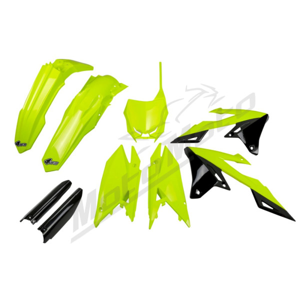 UFO Plastics set with fork guards Yellow Suzuki RMZ 250-450 18-25
