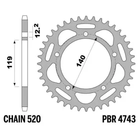 PBR Ultra-Light Aluminium Hard Anodized Rear Sprocket 4743 - 520 BMW M / S 1000cc 2019-2024