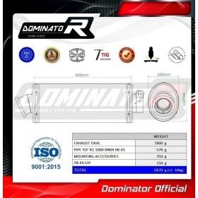 Duslintuvo bakelis Dominator OV Yamaha YZF R1 1000 RN04 1998 - 2001 SERTIFIKUOTAS