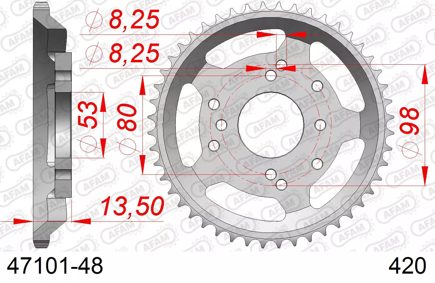 AFAM Steel Standard Rear Sprocket 420 48 teeth