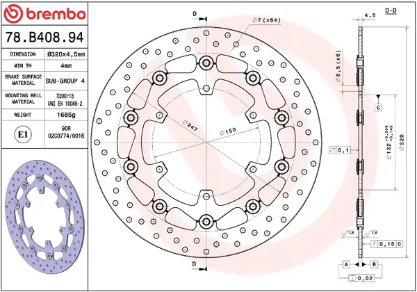 BREMBO Ore Prime Line Priekinis stabdžių diskas Yamaha FJR / XVS / R7 750-1700 99-19