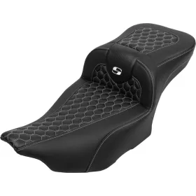 SADDLEMEN Roadsofa Honeycomb sėdynė su atlošu prailginta balta Harley Davidson FLHX / FLTRX / FLHXU / FLTRXSE 1923-1977 23-25 