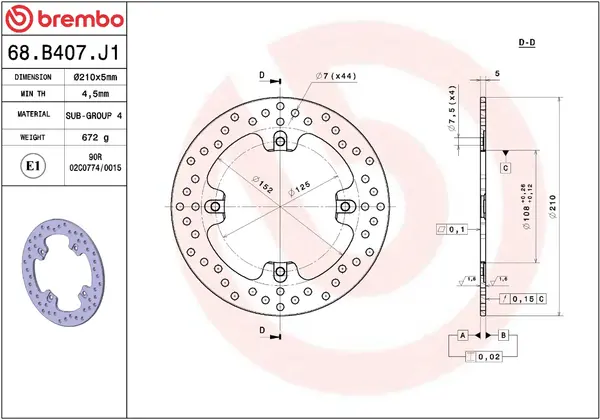 BREMBO Ore Prime Line Galinis stabdžių diskas MV Agusta F4 / Brutale 750-1090 00-19