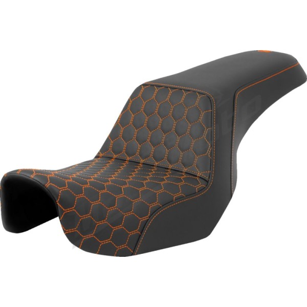 SADDLEMEN Honeycomb Step-Up Seat Orange Harley Davidson FLD / FXDB / FXDBB / FXDBP / FXDC / FXDF / FXDL / FXDWG 1450-1800cc 06-17
