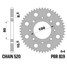 PBR Standard C45 Steel Rear Sprocket 819 - 520 SUZUKI GN / GZ 250cc 1985-2004
