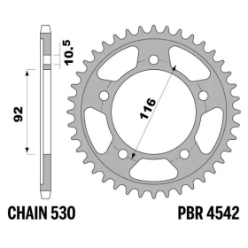 PBR Standard C45 Steel Rear Sprocket 4542 - 530 ​​​​​​​KAWASAKI ZZR 1400 2006-2020