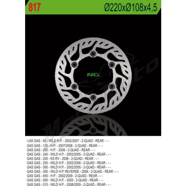 NG BRAKES Galinis fiksuotas stabdžių diskas 220mm Gas Gas Wild H.P. 50-515cc 02-09