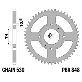 PBR Standard Steel Rear Sprocket 848 - 530 ​​​​​​​YAMAHA RD 250-350cc 1974-1982