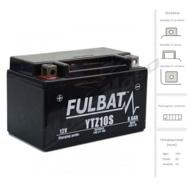 FULBAT Akumuliatorius 8.6 Ah 190 A EN 12V TZ10S