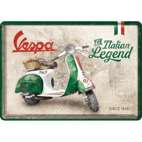 Metal tin board / postcard  VESPA THE ITALIAN LEGEND 14x10 