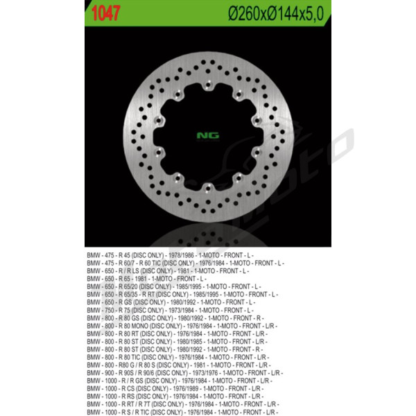 NG BRAKES Front Fixed Brake Disc 260mm BMW R 473-1000cc 73-95