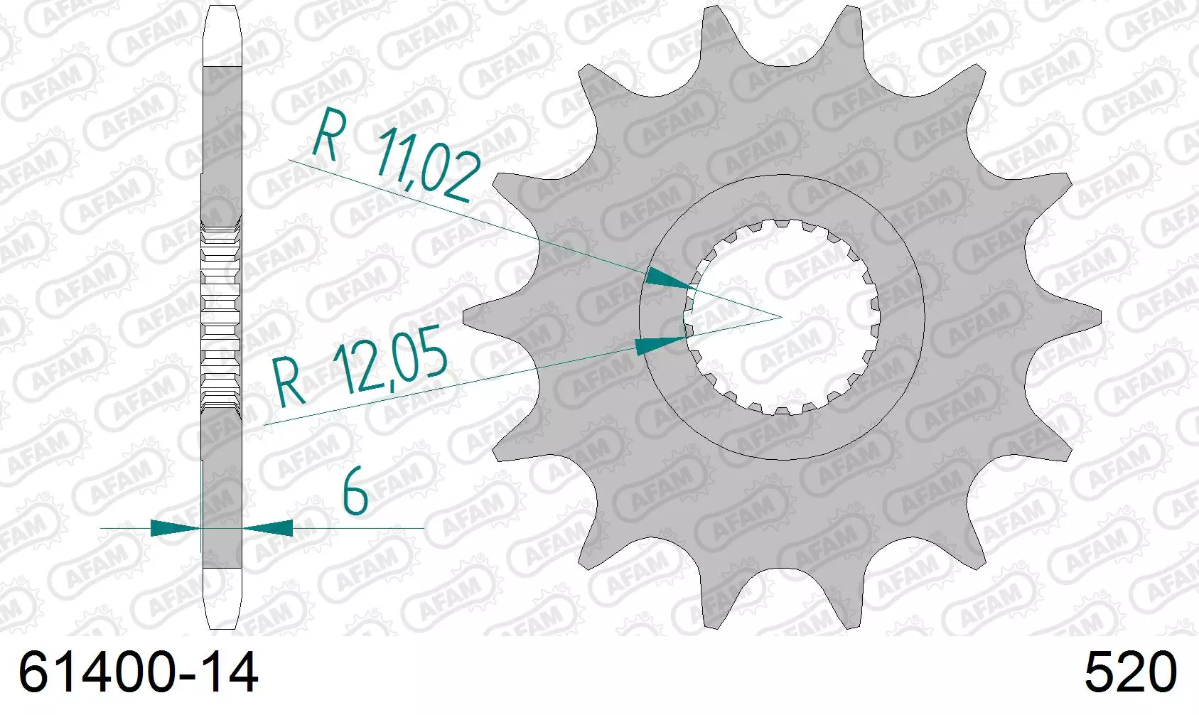 AFAM Steel Standard Front Sprocket 61400 - 520 14 teeth ​​​​​​​Can-Am DS 450cc 08-12