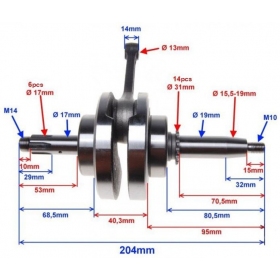 Alkūninis velenas 152FMH / KINIETIŠKO KETURRAČIO / KROSINIO / PITBIKE 110cc PIN Ø13 4T